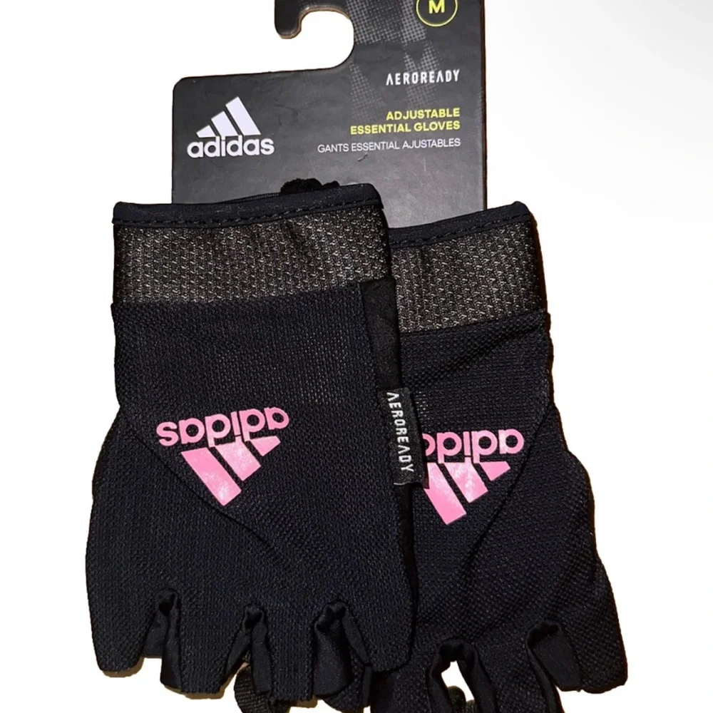 NWT Adidas Aeroready Adjustable Essential Gloves Black & Pink Training Gloves